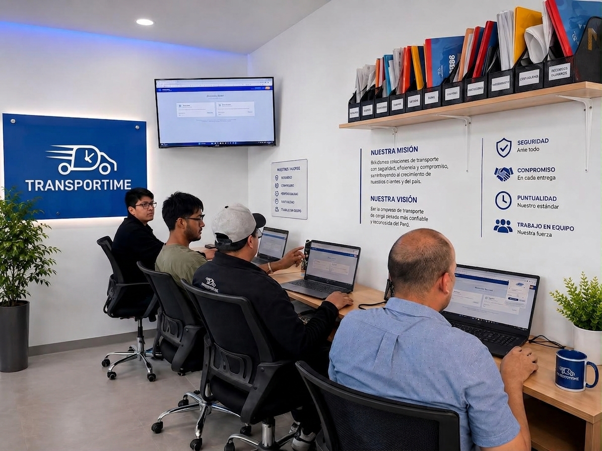 Equipo de operaciones de TRANSPORTIME siguiendo los servicios en curso desde la oficina